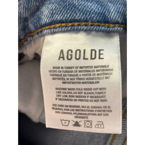 Agolde Merrel Womens Light Wash Distressed Frayed Hem High-Rise Jeans Size 30 - Picture 11 of 12